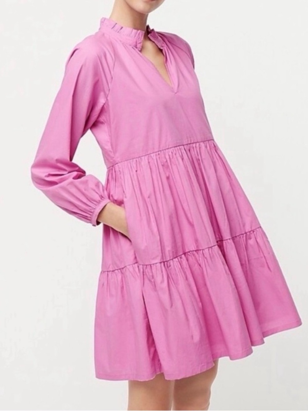 J. Crew tiered cotton popover polplin pink dress size L